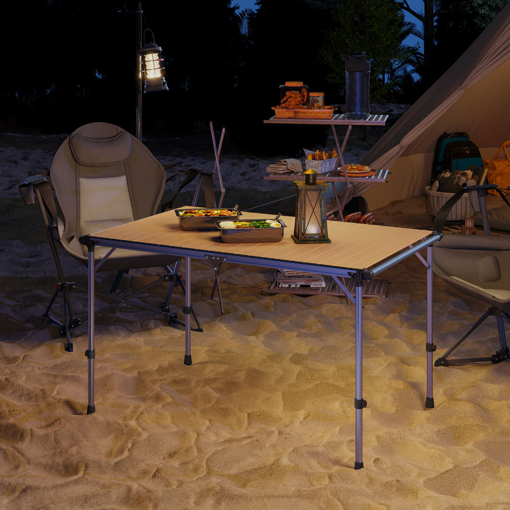 Folding Camping Table, Adjustable Height Aluminum Table, Portable Camping Table for Picnic, Beach, BBQ