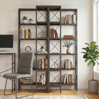 5-Tier L-Shaped Bookshelf, Freestanding Bookcase with Metal Frame, Rustic Brown