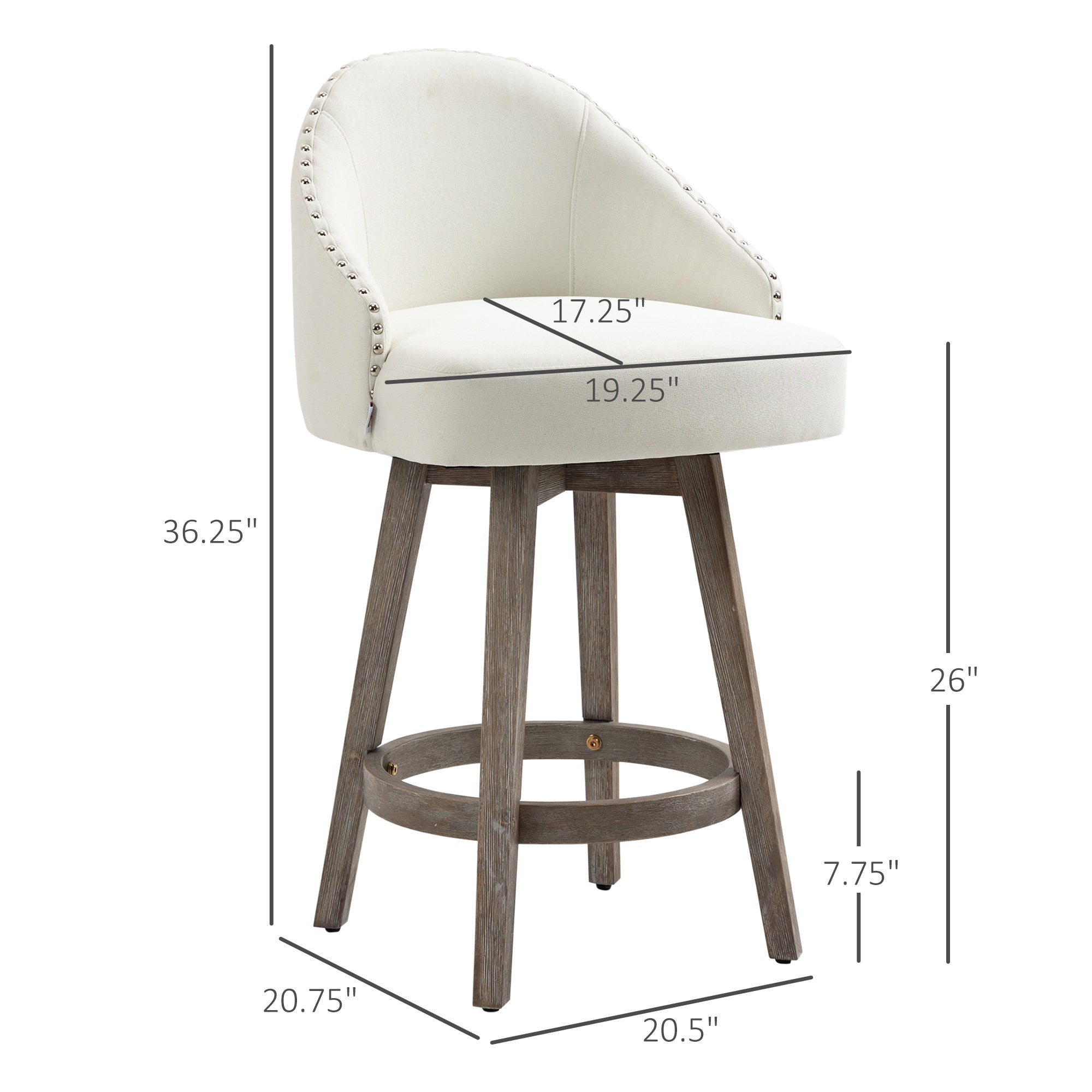 Bar Stools Set of 2 Fabric Kitchen Counter Stools, White