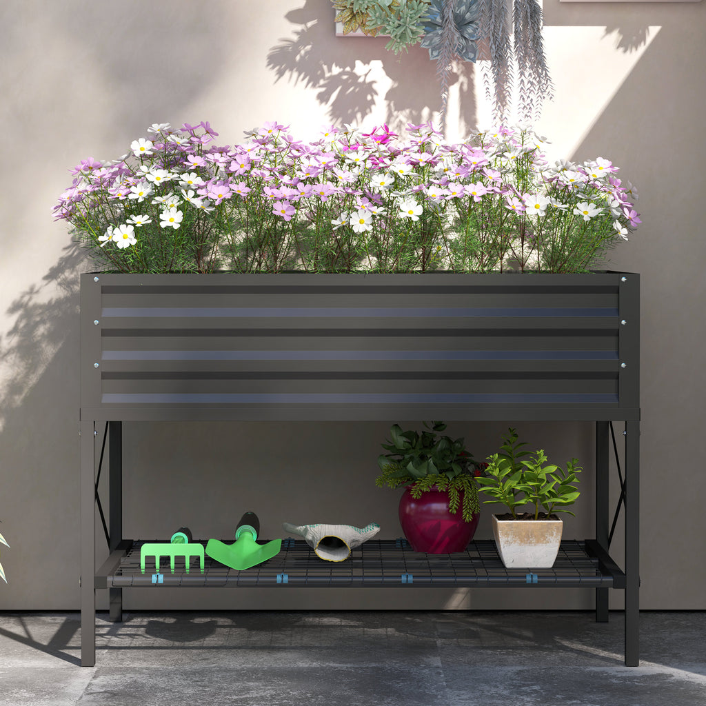 Galvanized Raised Garden Bed, Metal Planter Box with Legs, Storage Shelf and Bed Liner, Dark Gray