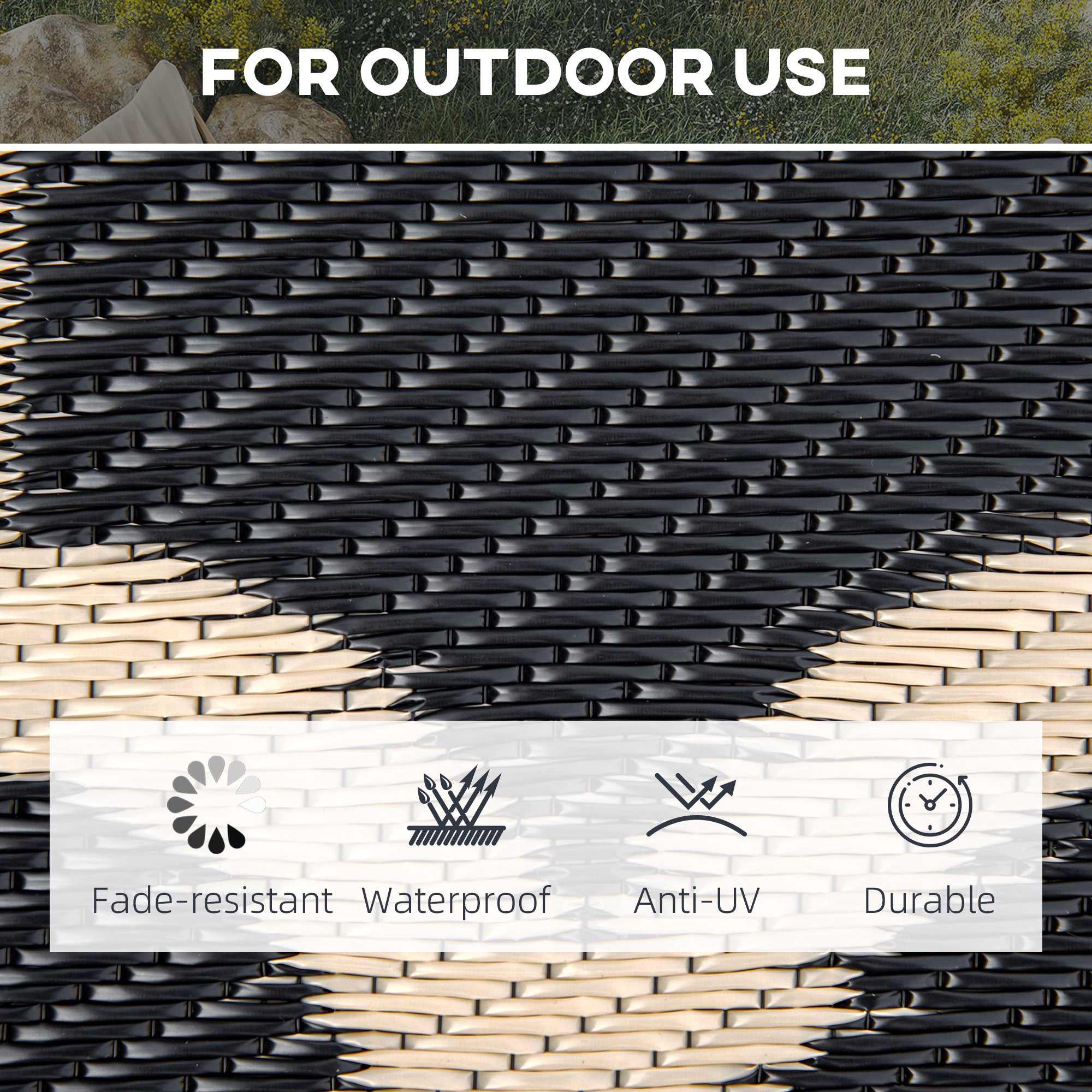 Reversible Polypropylene Outdoor Rug Folding, Durable, Perfect for Camping, Deck & Beach Black