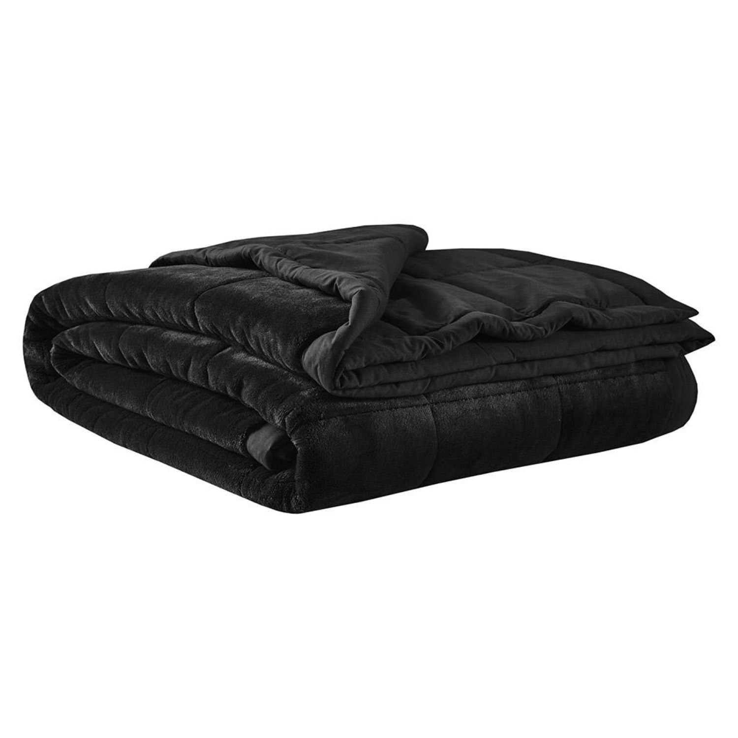 Reversible Down Alternative Blanket with Temperature Regulation, Plush to Microfiber, OEKO-TEX Certified, 90" L x 66" W x 0.25" H, Black