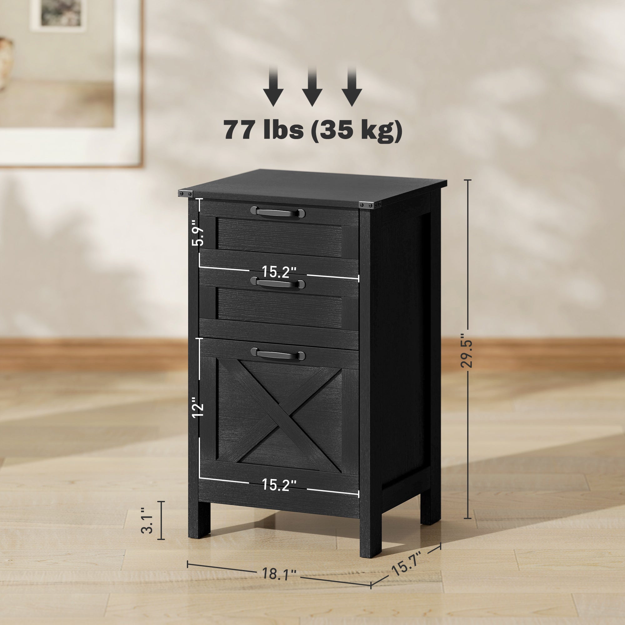 Vertical File Cabinet with 3 Drawers, Rustic Farmhouse Office Storage Cabinet for A4, Letter Size, Distressed Black