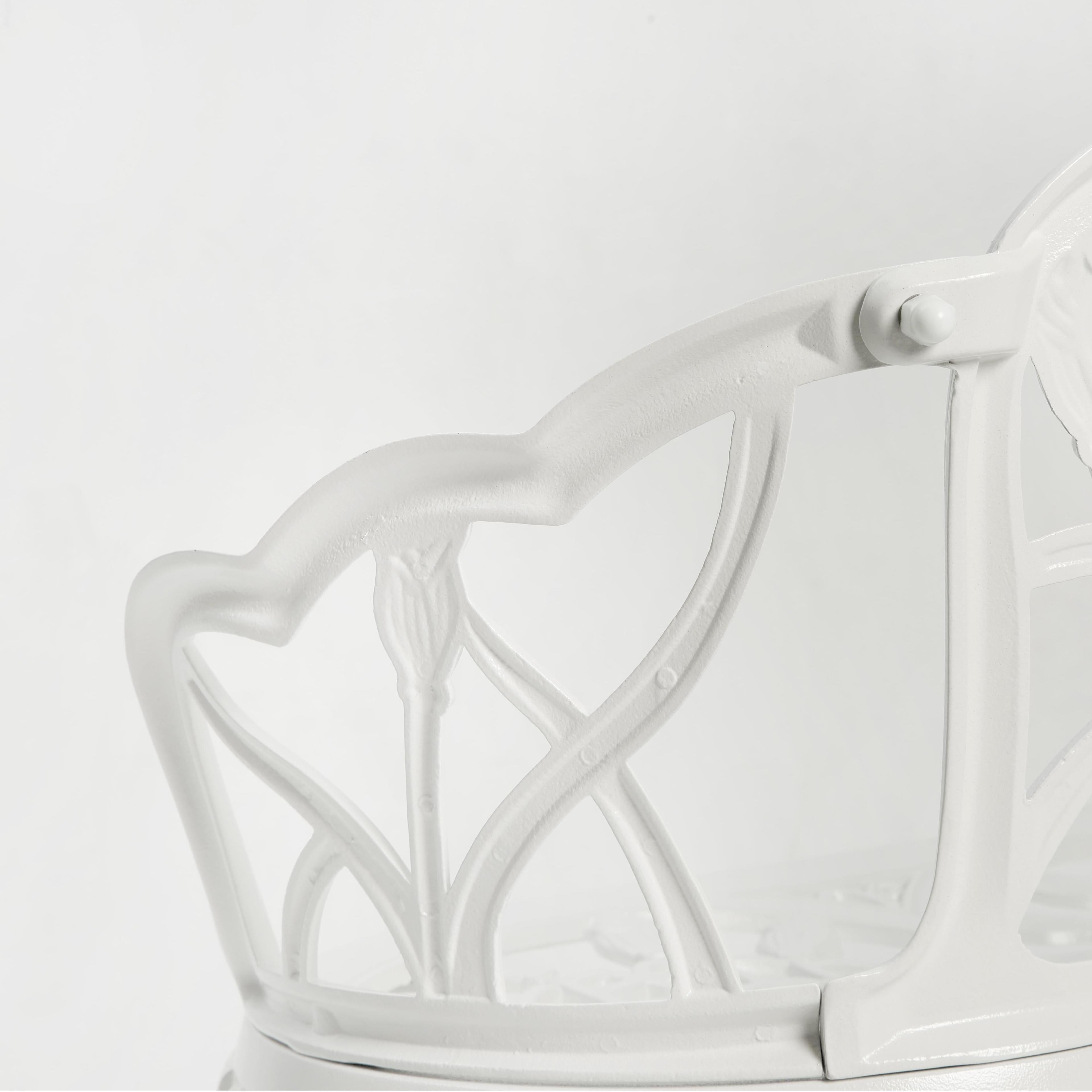 Patio Garden Bench with Floral Tulip Design, Cushion, Ergonomic Outdoor Park Bench with Cast Aluminum Frame, 39" L x 21.5" W x 31" H, White
