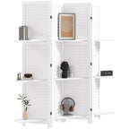 4 Panel 67" Tall Wood Privacy Screen Room Divider with 3 Shelves and Folding Storage for Bedroom, White