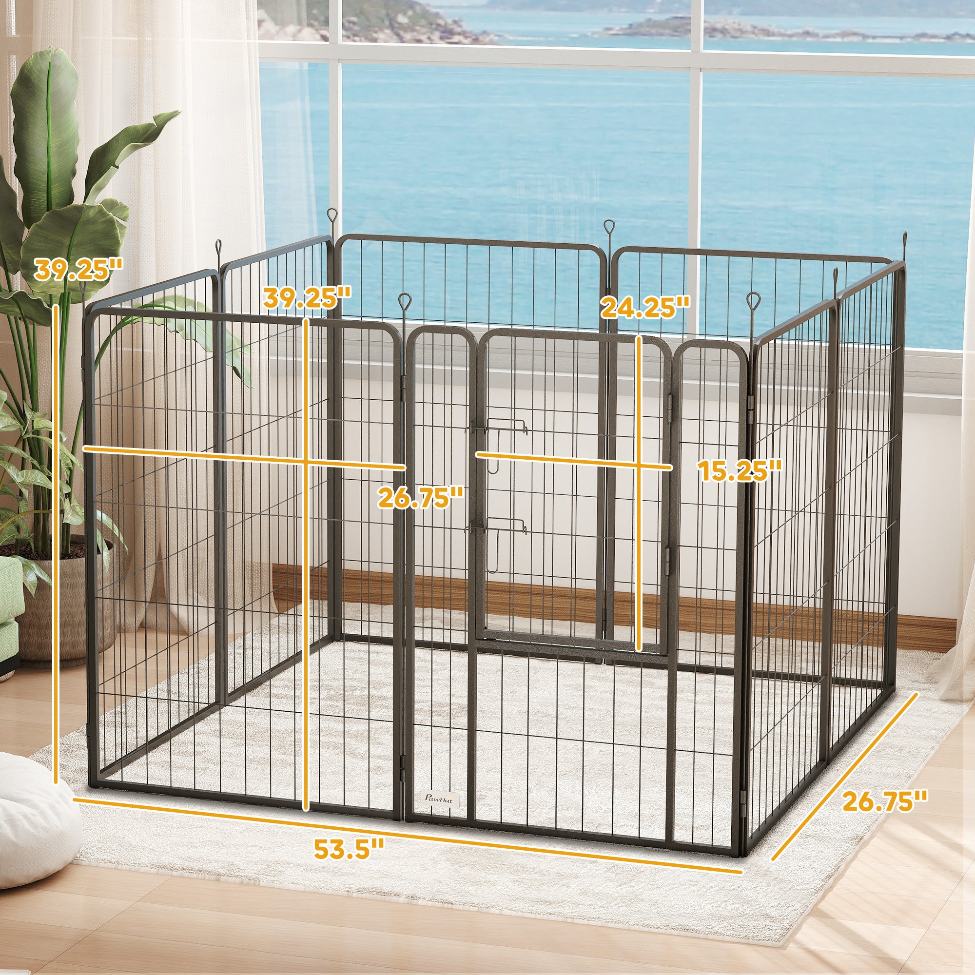 39 Inch Exercise Pen, Heavy Duty Dog Playpen, 8 Panel Metal Pet Fence for Medium and Large Dogs, Black