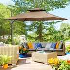 10ft Offset Patio Umbrella with Base, Hanging Aluminum Cantilever Umbrella with 360-degree Rotation, Coffee