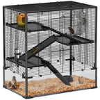 4 Tier Hamster Cage with Deep Tempered Glass Bottom, Running Wheel, Hut, Water Bottle, Food Dish, 31" x 19" x 31.5"