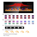 50" Ultra Thin Recessed Design Wall Mounted Electric Fireplace with Remote, Multi-Color Flame, Ember Bed, and LED Heater, Antique Black