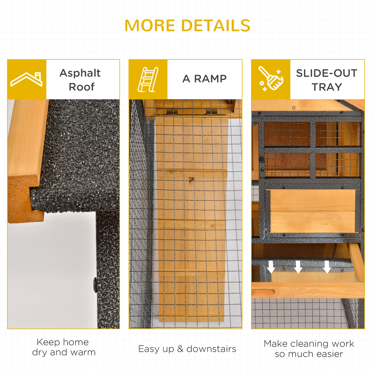 Outdoor Rabbit Cage Elevated Pet House w/ Slide-Out Tray, Natural Wood & Black