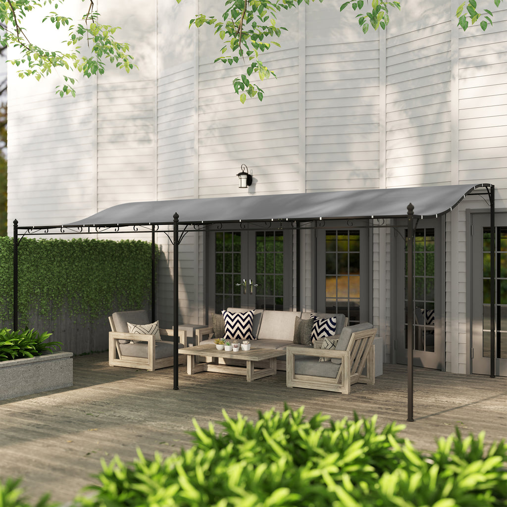 10' x 20' Wall-Mounted Outdoor Pergola Canopy, Metal Patio Canopy with Drainage Holes for Backyard Garden, Dark Gray