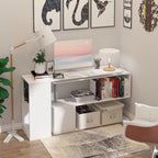 55" 360° Rotating Corner Computer Desk Modern L-Shaped Home Office Workstation with 3-Tier Storage Shelves, Bookshelf, White