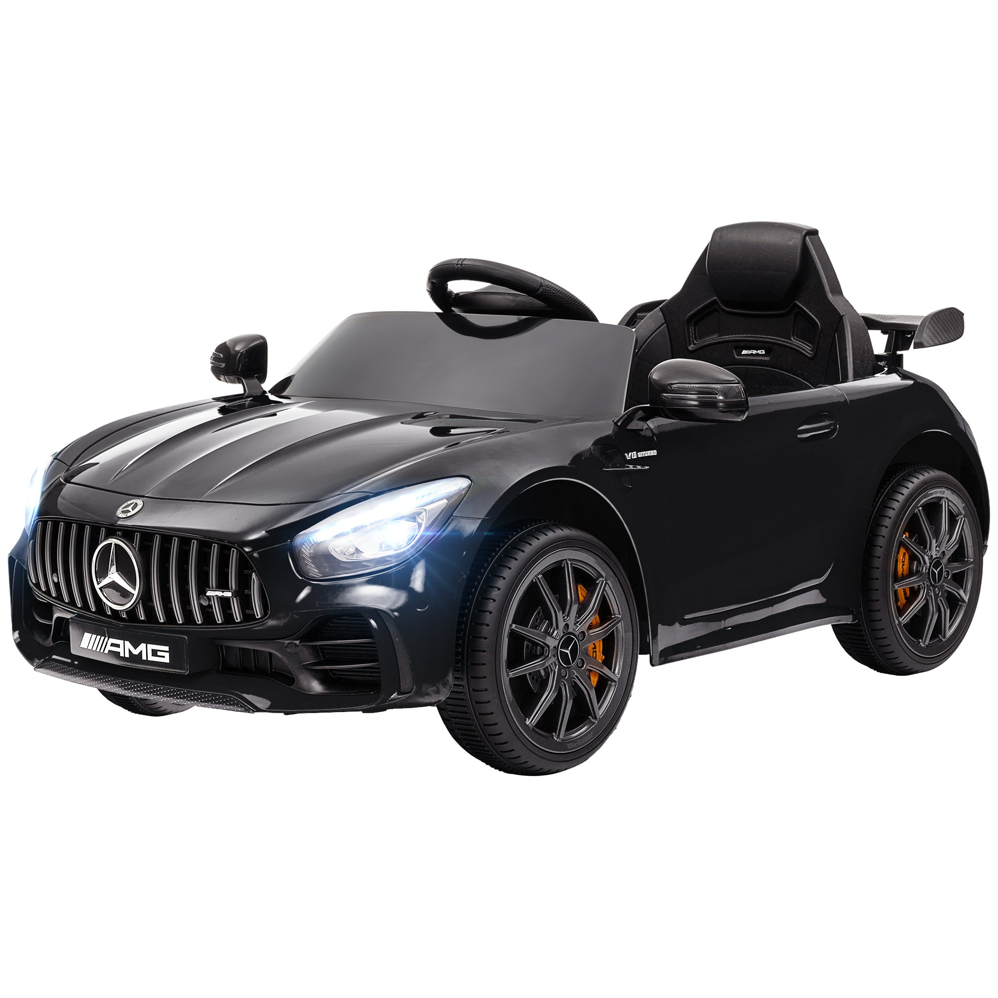 AMG GTR Licensed 12V Battery Powered Kids Electric Car w/ Remote Control & Soft Start, Black