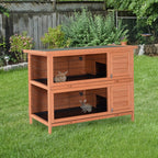 54" 2-Story Large Rabbit Hutch Bunny Cage Wooden Pet House Small Animal Habitat Lockable Doors, Tray, Roof, Orange