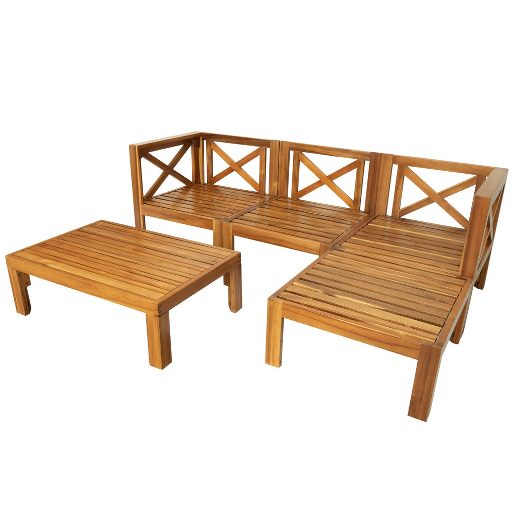Casual Outdoor Sectional Sofa with Wood Frame & Cushions, Patio Seating Group for Backyard, 25.5" L x 25.5" W x 25.5" H, Beige