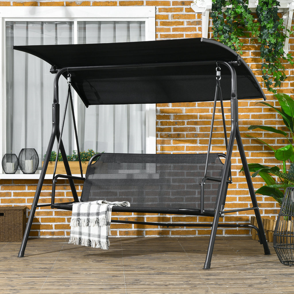 3-Seat Outdoor Patio Swing Chair w/ Cushion, Steel Frame Stand, Adjustable Tilt Canopy for Patio, Garden, Black 1