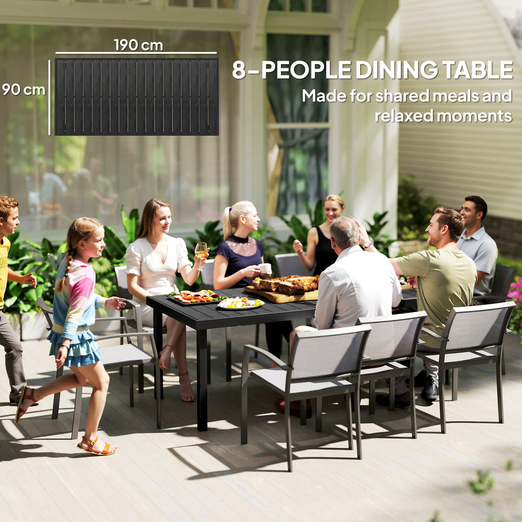 75" x 35" Outdoor Dining Table for 8 People, Rectangular Aluminum Frame Garden Table with All-Weather Faux Wood Top for Lawn, Patio, Black