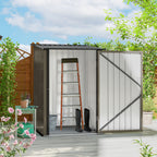 Outdoor 3.3' x 3.4' Lean-to Garden Storage Shed, Galvanized Steel Tool House with Lockable Door for Patio, Brown