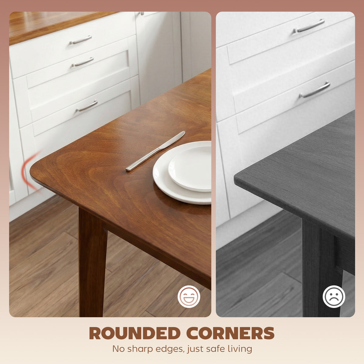 47.2" Rectangle Dining Table for 4, Mid-Century Modern Kitchen Table with Rubber Wood Legs for Dining Room, Walnut