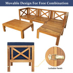 Casual Outdoor Sectional Sofa with Wood Frame & Cushions, Patio Seating Group for Backyard, 25.5" L x 25.5" W x 25.5" H, Natural