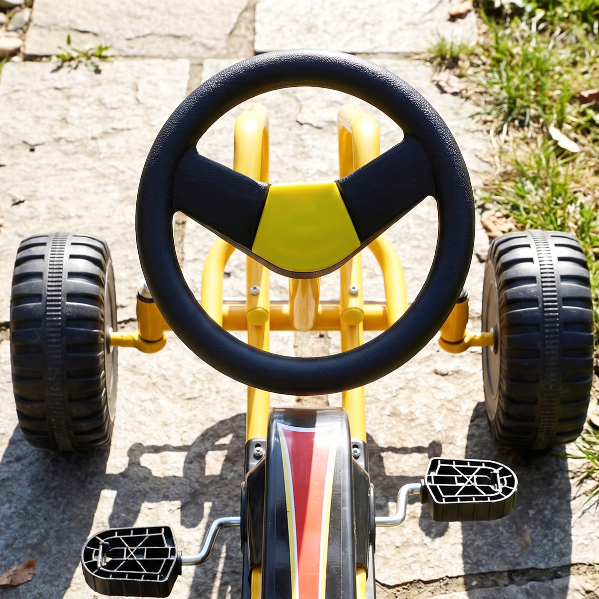 Go Kart for Kids, 4 Wheel Pedal Go Cart with Adjustable Seat, Safety Hand Brake for Boys Girls 3-6 Years, Yellow