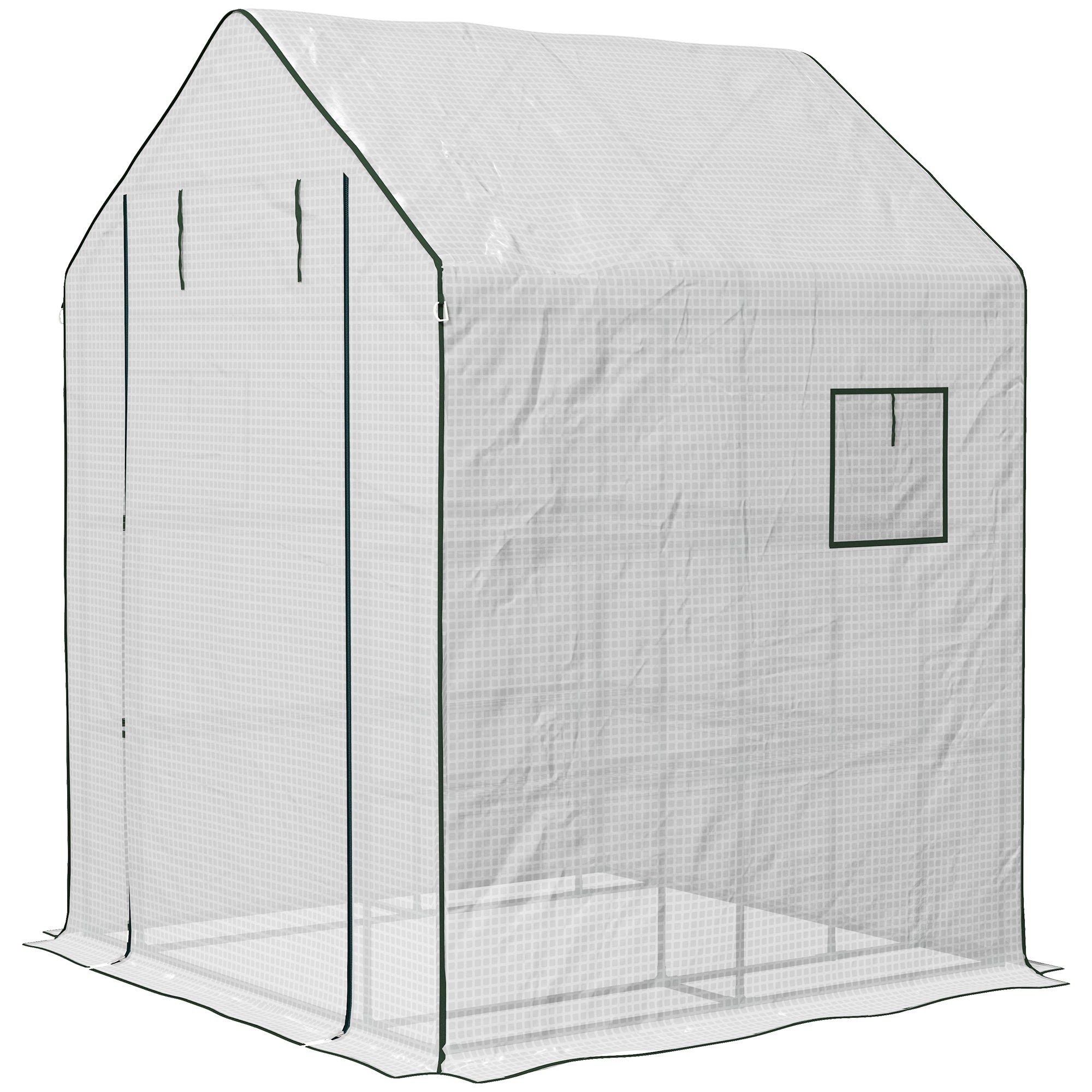 Portable Greenhouse, Water/UV Resistant Walk-In Small Outdoor Green House with 2 Tier Flower Rack Shelves, White