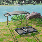 Folding Camping Table, 4.5ft Portable Table with 2 Wing Panels, Height Adjustable Metal Picnic Table