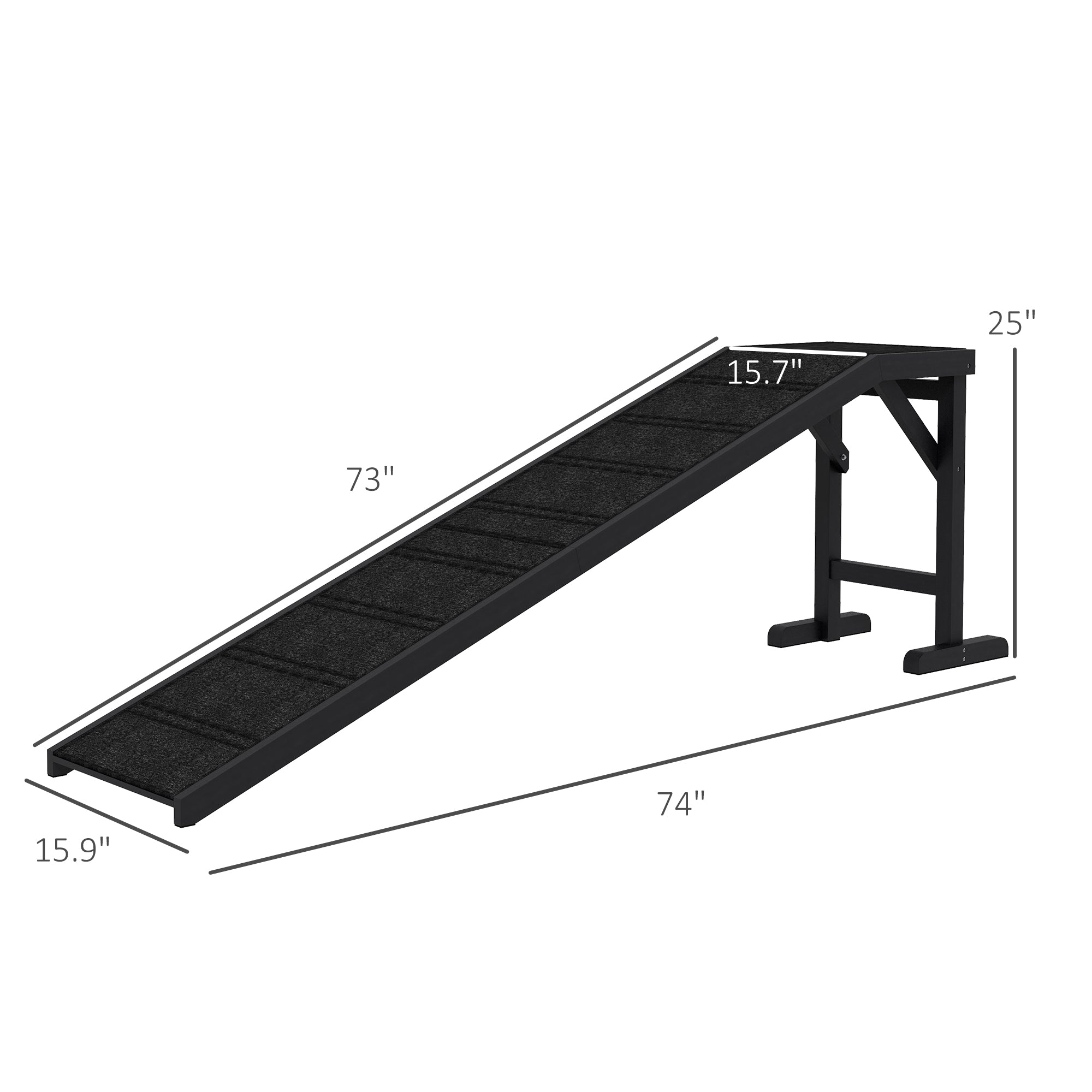 Dog Ramp w/ Non-Slip Carpet and Top Platform, 74" x 16" x 25", Black