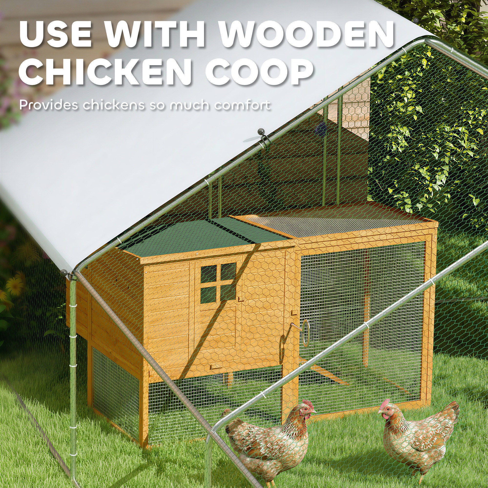 Large Chicken Coop with Waterproof and Anti-UV Cover, Spire Shaped for Outdoor and Yard Farm Use, 39' x 10' x 6.4'