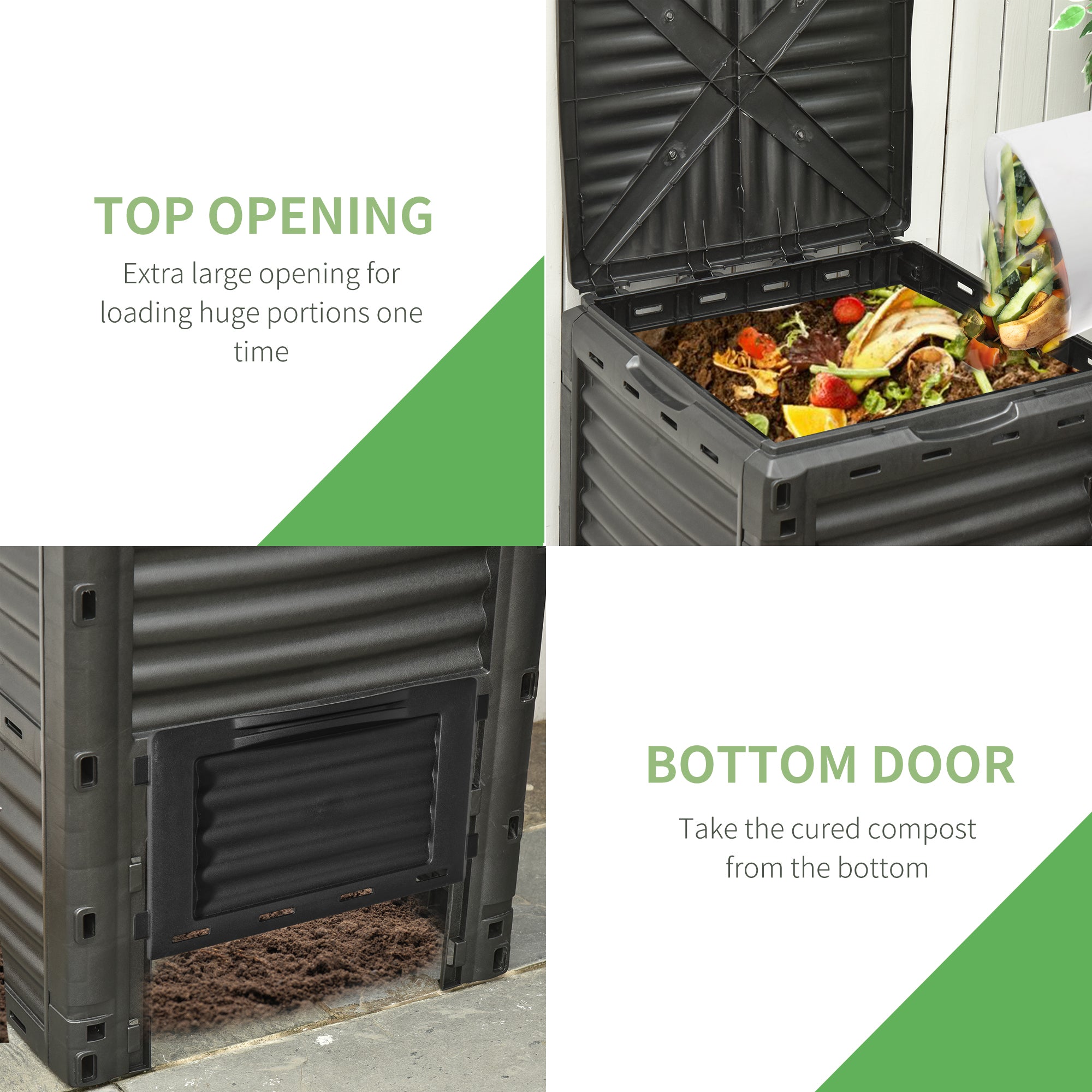 Garden Compost Bin 80 Gallon Outdoor Large Capacity Composter Fast Create Fertile Soil Aerating Box, Black