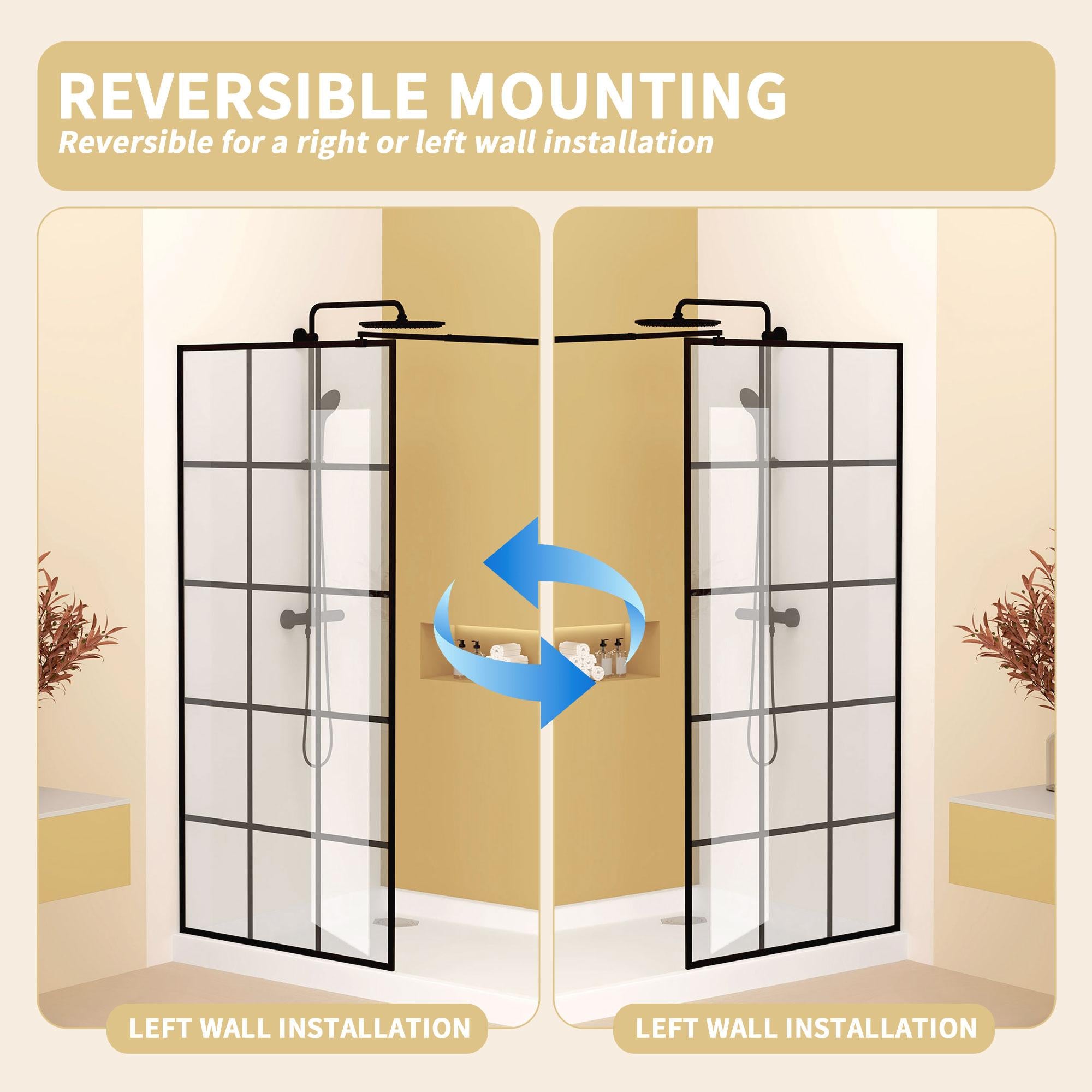 Framed Glass Shower Screen with Safety Film and Tempered Glass, Door with Stainless Steel Support Rod, 34" L x 0.5" W x 72" H, Matte Black