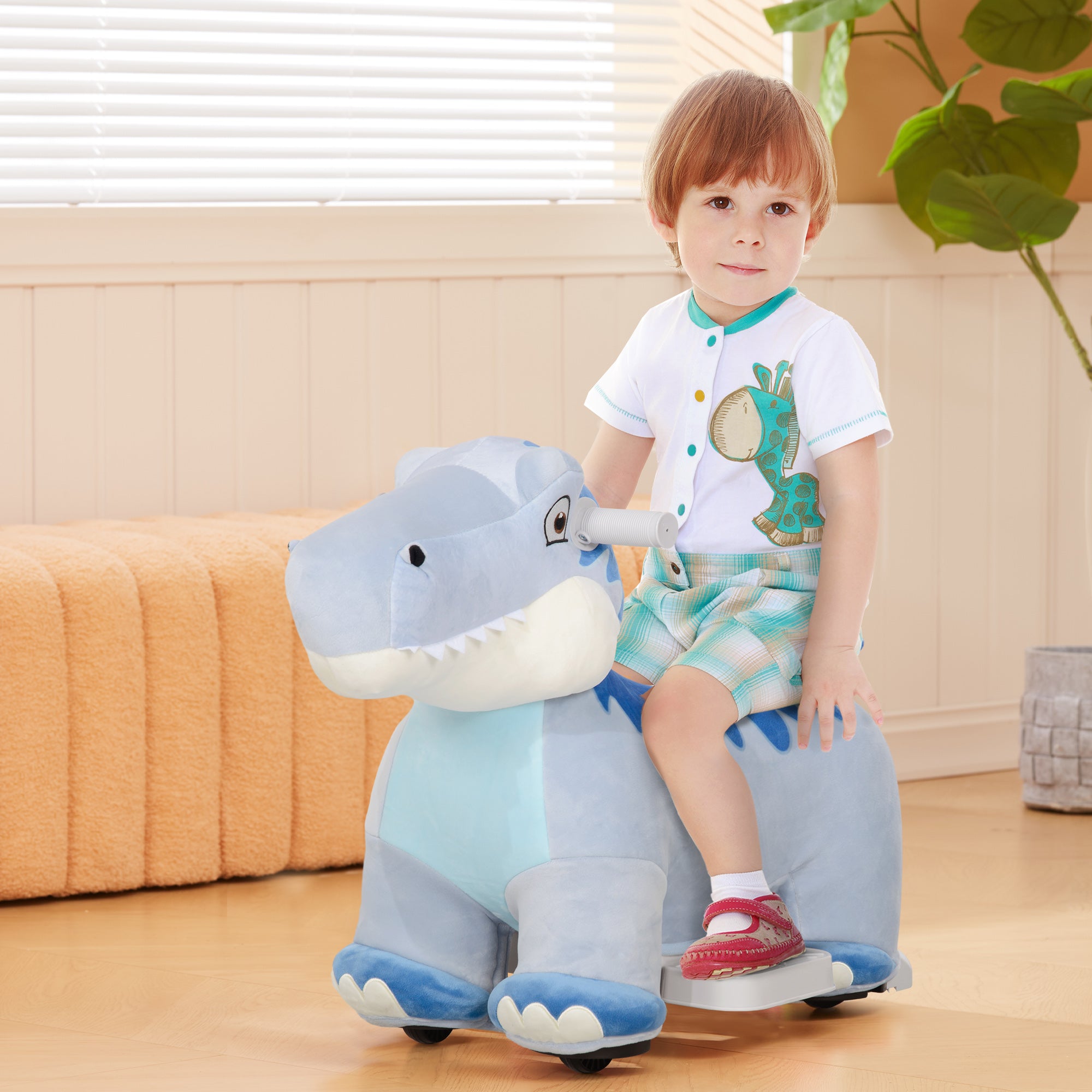 6V Kids Electric Ride on Animal Tyrannosaurus with Music Forward for Aged 18-36 Months, Blue