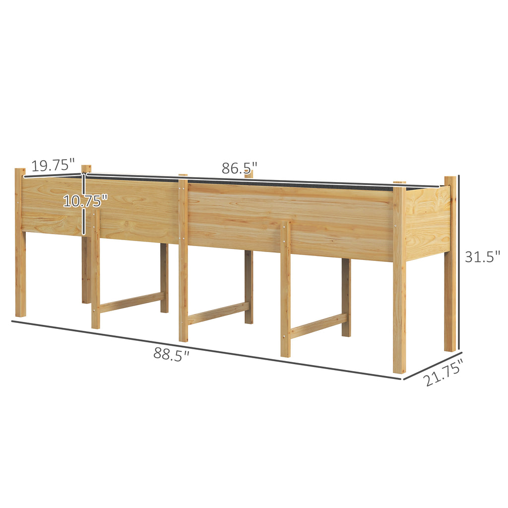 Wooden Raised Garden Bed, Large Elevated Planter Box with Legs, Bed Liner and Drain Holes, 7.4' x 1.8' x 2.6', Natural
