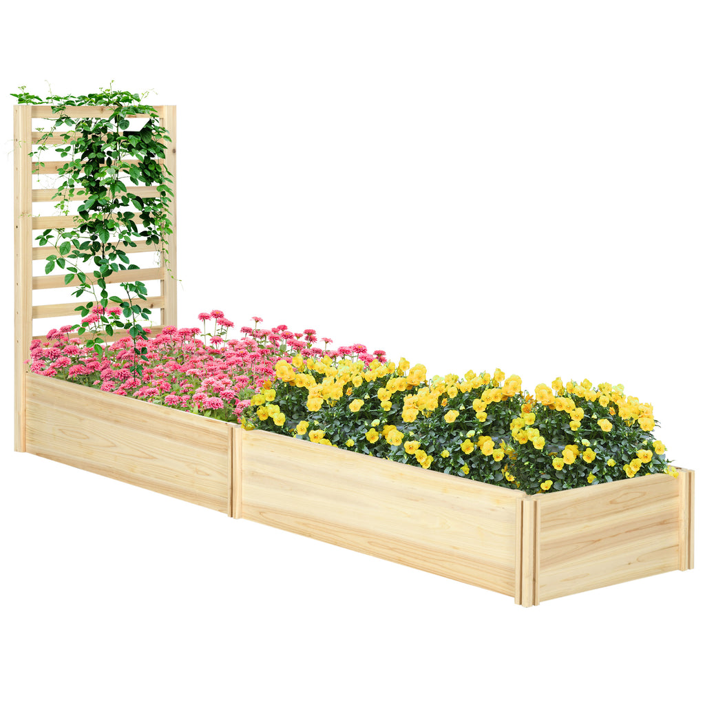 Wood Planter Box with Trellis for Climbing Plants, Raised Garden Bed for Outdoor Flowers Herbs, 91"x24"x43", Natural