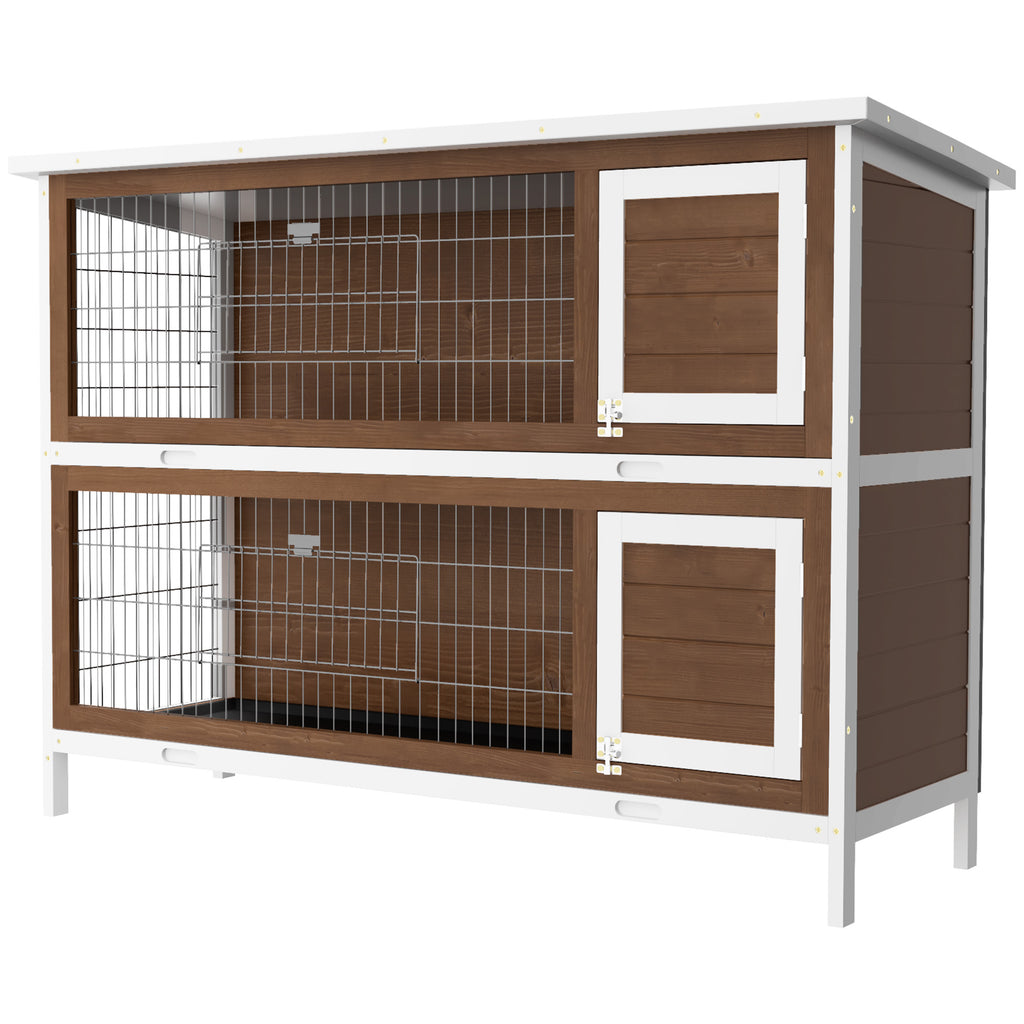Wooden Rabbit Hutch w/ Dividers Asphalt Roof for Small Animals & Outdoors, Brown