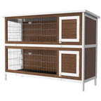 Wooden Rabbit Hutch w/ Dividers Asphalt Roof for Small Animals & Outdoors, Brown