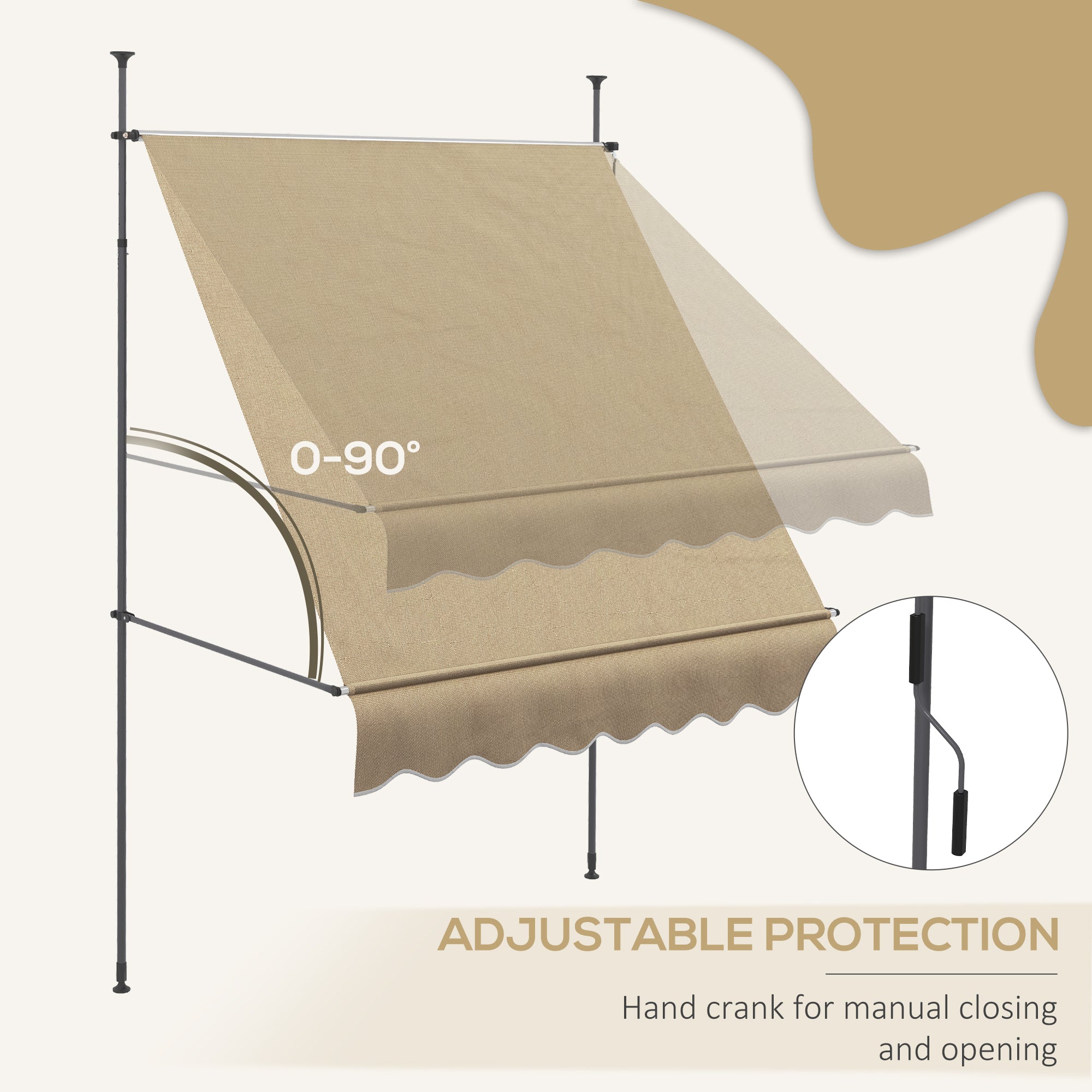 6.5' x 4' Manual Retractable Awning, Non-Screw Patio Awning, UV Resistant for Window or Door, Beige