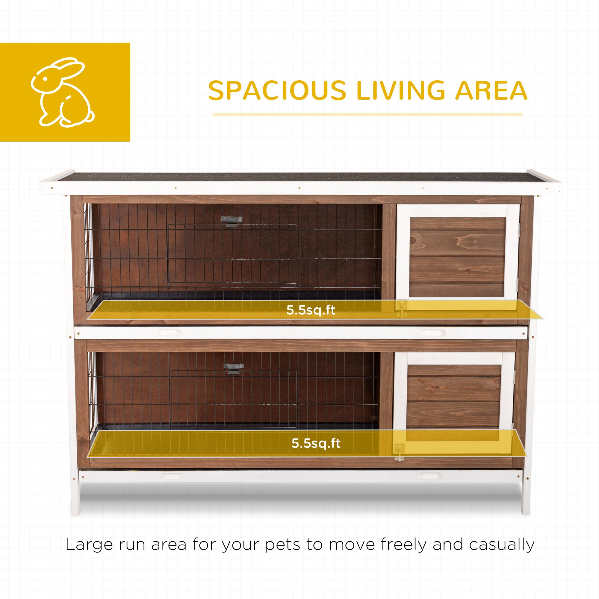Wooden Rabbit Hutch w/ Dividers Asphalt Roof for Small Animals & Outdoors, Brown