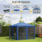 10' x 10' Pop Up Canopy Tent with Netting, Instant Gazebo, Screen House Room with Carry Bag, Height Adjustable, for Outdoor, Garden, Patio, Camping, Blue