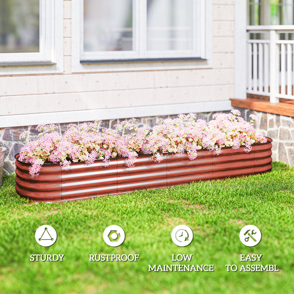 7.9' x 2' x 1' Galvanized Raised Garden Bed Kit, Metal Planter Box with Safety Edging, Brown