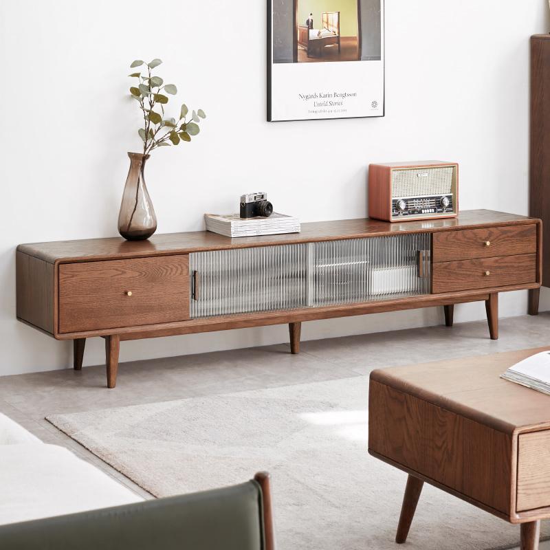 Modern TV Stand with 2 Pull-Out Storage Cabinets, Sturdy TV Cabinet with 5-Leg Stable Support, 78.5″ L x 13.5″ W x 17.5″ H, Walnut