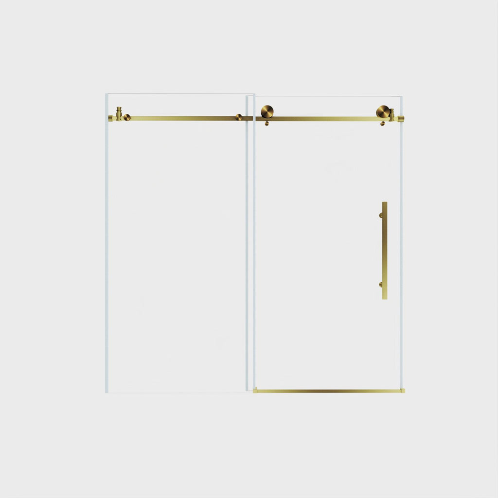Frameless Sliding Shower Door with Smooth Quiet Stainless Steel Rollers & Round Tracks, Panel for Bathroom, 60" L x 0.5" W x 60" H, Brushed Gold