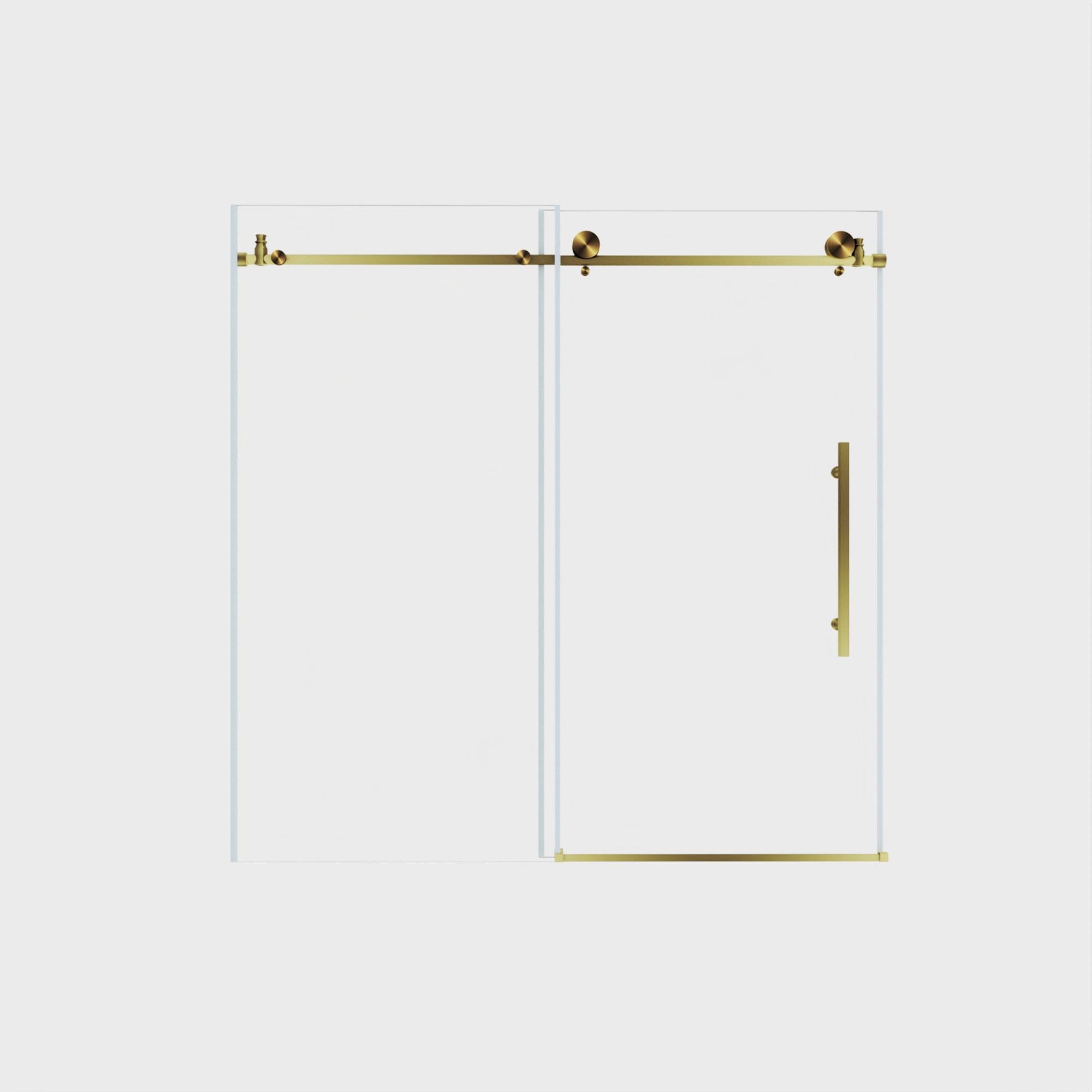 Frameless Sliding Shower Door with Smooth Quiet Stainless Steel Rollers & Round Tracks, Panel for Bathroom, 60" L x 0.5" W x 60" H, Brushed Gold
