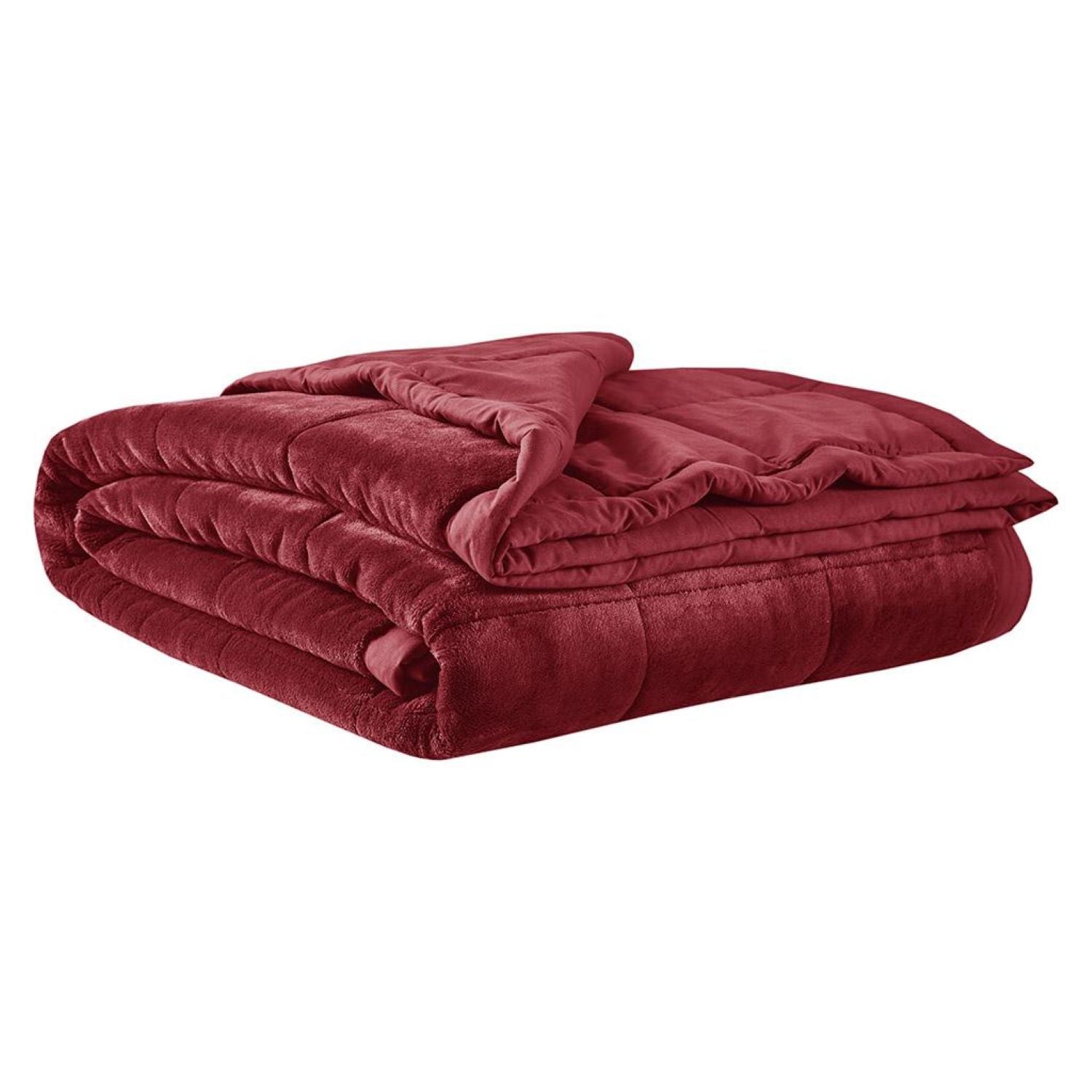 Reversible Smart Temperature Down Alternative Blanket with Plush to Microfiber, OEKO-TEX Certified, Machine Washable, 90" L x 90" W x 0.25" H, Burgundy