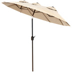 Double Sided Patio Umbrella, 9.7' Large Outdoor Market Umbrella with Push Button Tilt and Crank, 3 Air Vents and 12 Ribs, for Garden, Deck, Pool, Brown