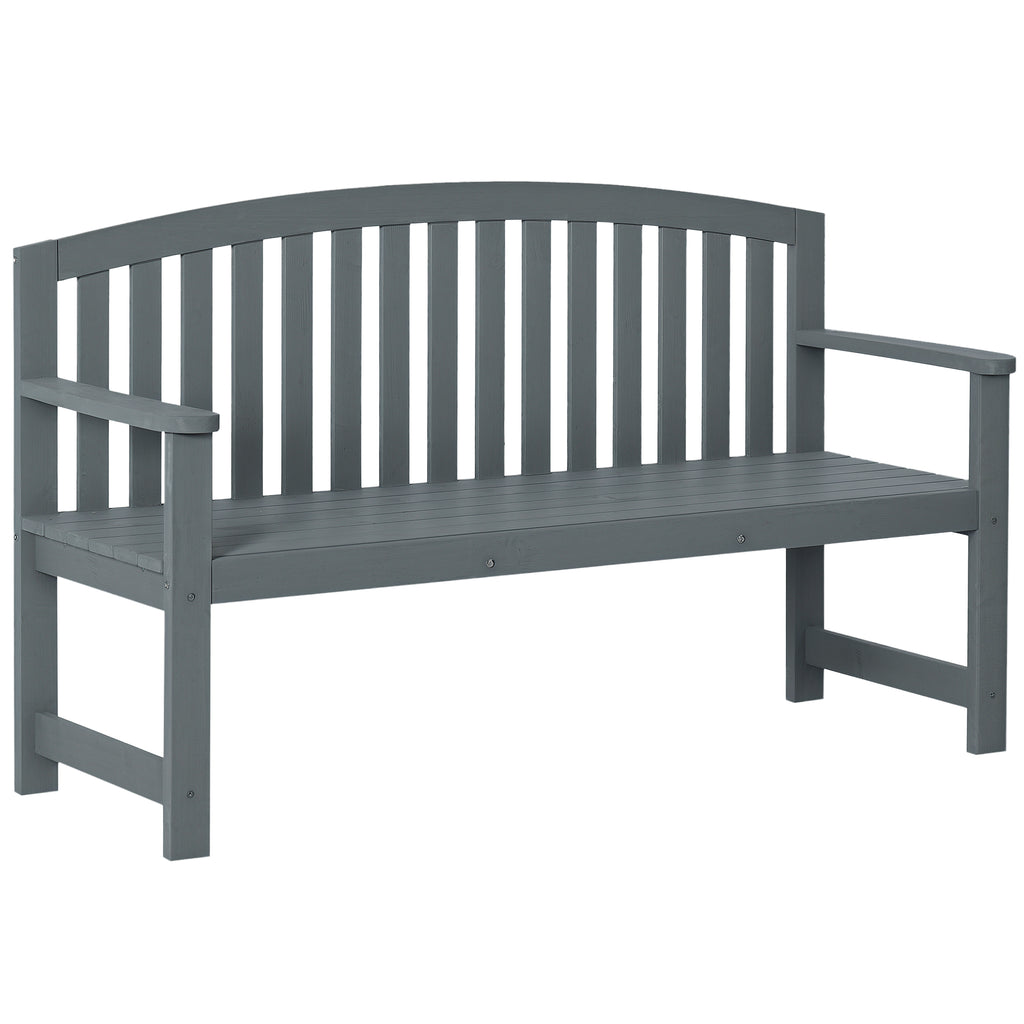 56" Outdoor Wood Bench, 2-Seater Garden Bench with Backrest and Armrest, Patio Bench for Patio, Porch, Poolside, Balcony, Gray