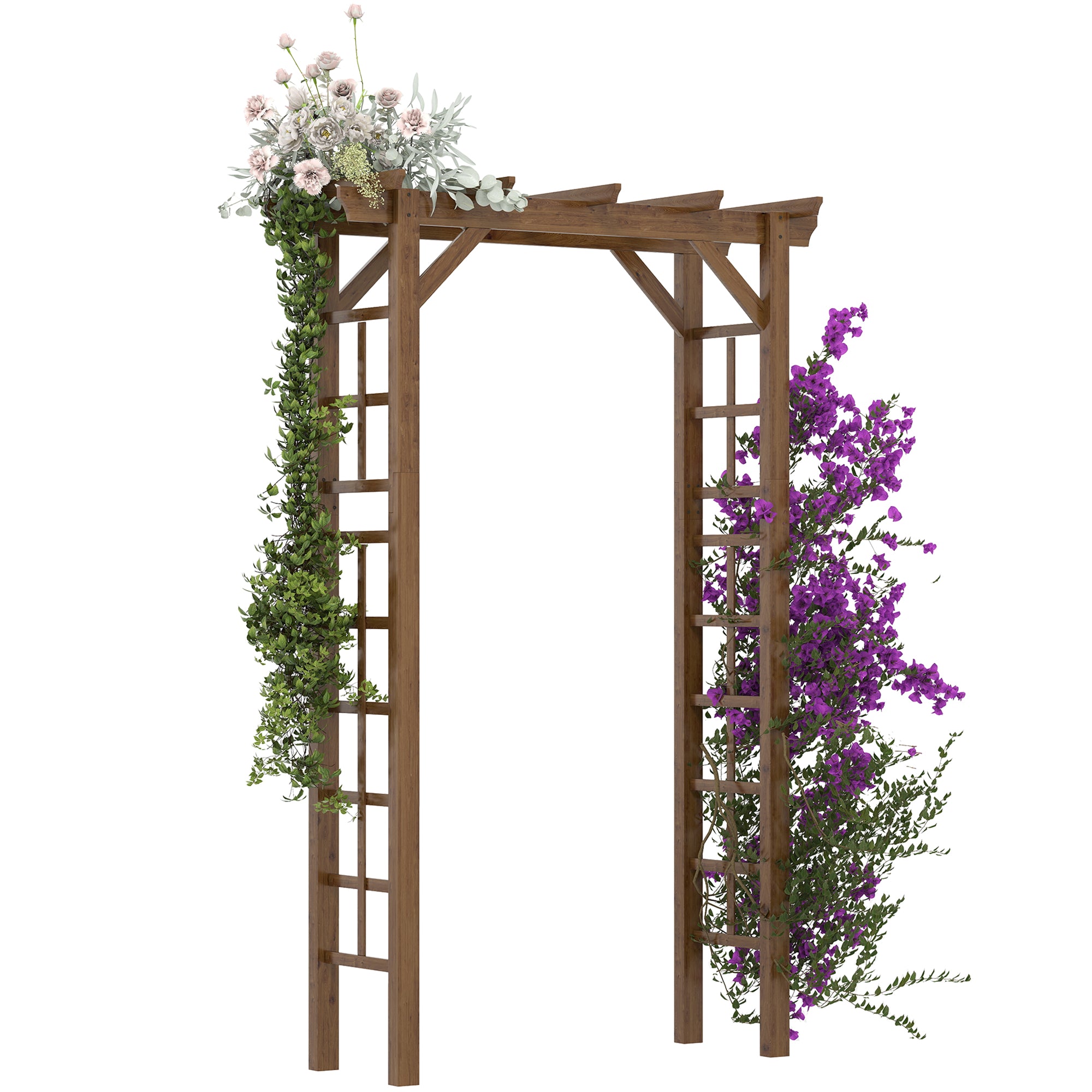 85" Wooden Garden Arbor for Wedding and Ceremony, Outdoor Garden Arch Trellis for Climbing Vines - Carbonized