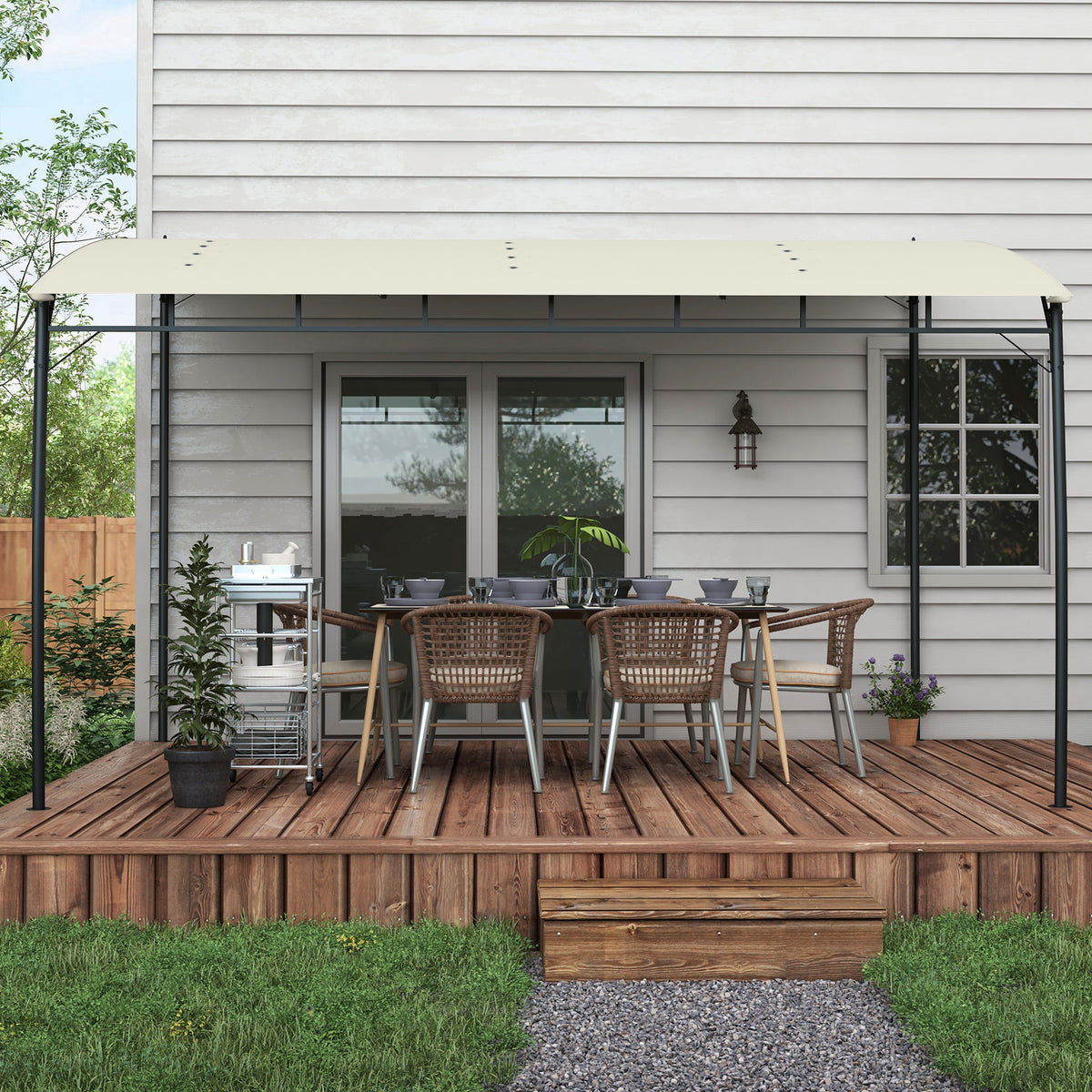 10' x 13' Outdoor Pergola Gazebo, Garden Sun Shade Shelter with Metal Frame for Porch, Patio, Deck, Backyard, Cream
