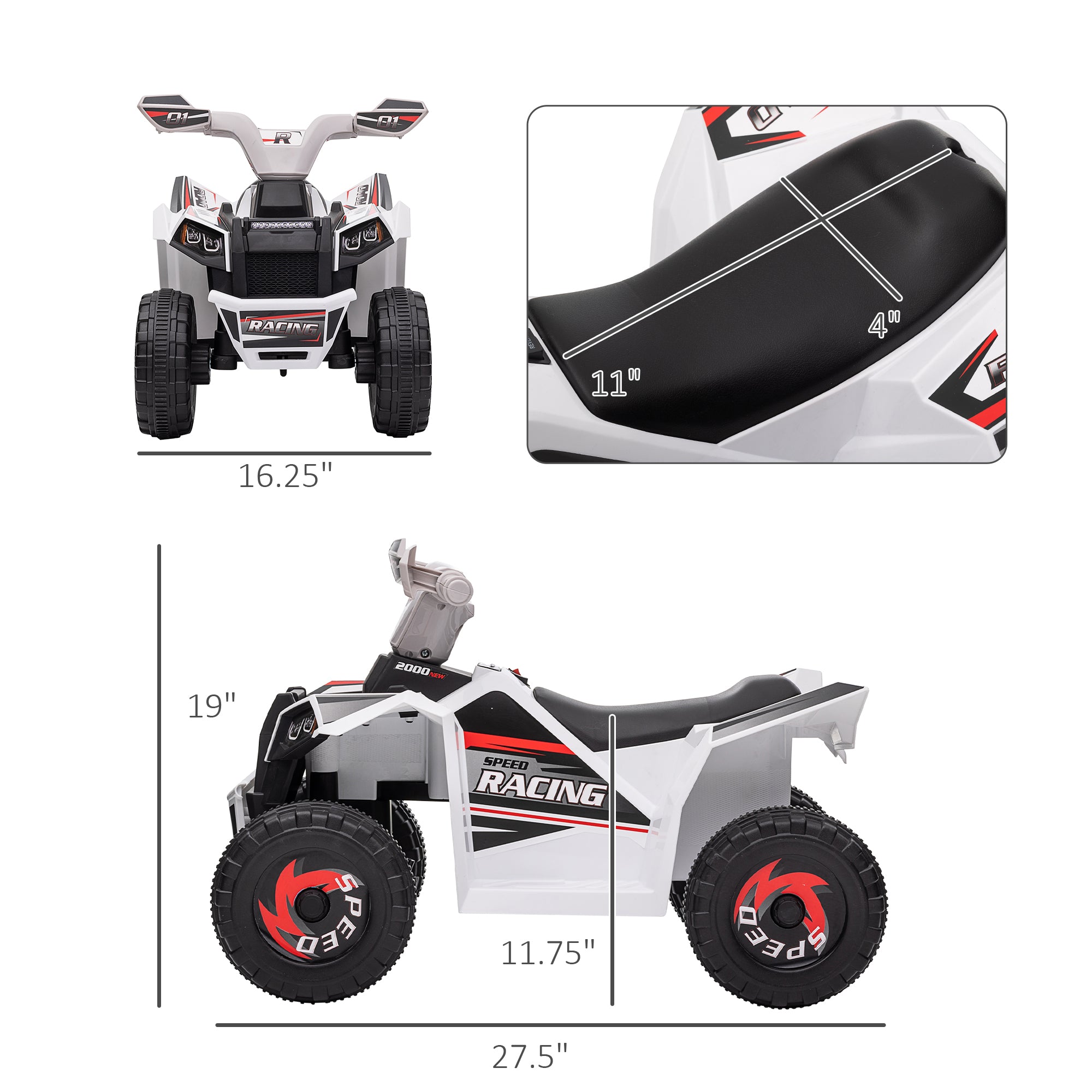 6V Electric Toy Car with Forward Backward, Wear-Resistant Wheels for Ages 18-36 Months, White
