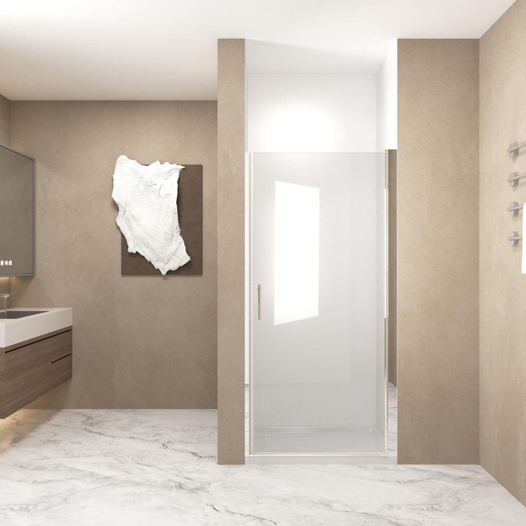 24" Pivot Shower Door with Explosion-Proof Film and Tempered Glass, Bathroom Door with Stainless Steel Handle, 24" L x 0.5" W x 72" H, Chrome